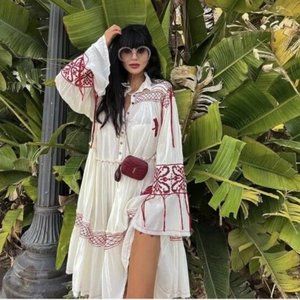 Zara ATELIER Limited Edition Ecru Red Embroidered Oversized Dress Size XS-S,M-L